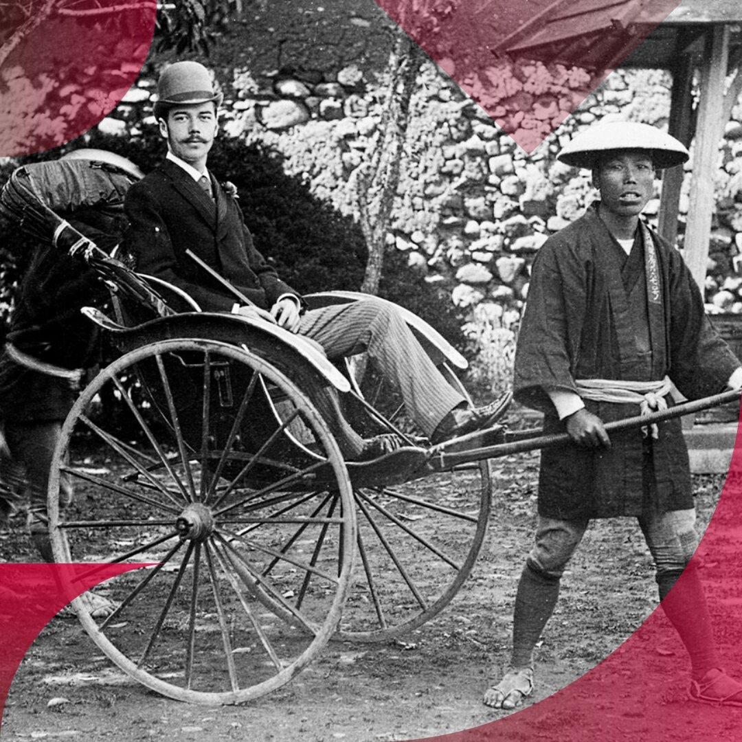 Цесаревич Николай Александрович  в повозке рикши во время путешествия в Японии. 1891 г.