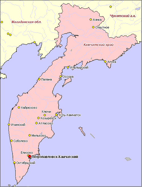 Карта камчатки с городами и поселками на русском