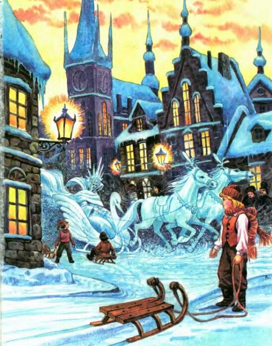 Кай встречает Снежную королеву. Художник Леонид Золотарев (источник фото: https://www.pinterest.ru/pin/343469909087792861/)