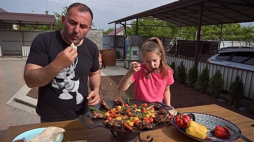 Жарим мясо с овощами на сковороде (садж)