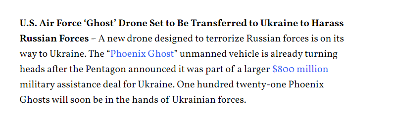 "призрак" - БПЛА будет отправлен на Украину - специальный беспилотник, был создан для налетов на Российские войска на их пути по Украине. "Феникс призрак" привлек внимание (иначе не пойму что значит "turning heads") после того как Пентагон анонсировал выделение $800 млн военной помощи, в рамках которой 121 БПЛА отправят на Украину