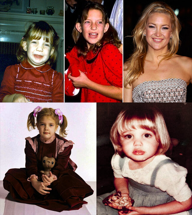 Из интернета. Верхний ряд будущая комедийная актриса Кеёт Хадсон. Внизу  Дрю Бэрримор и Анджелина Войт Джоли.