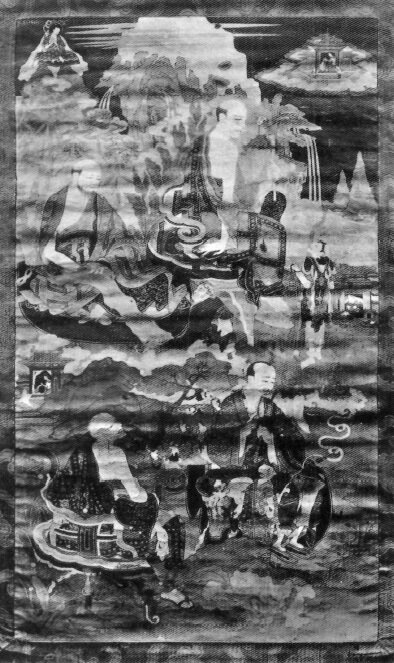 Ил. XX. Танка, подписанная «1-я справа». Вверху: справа — Ангаджа, слева — Аджита.
Внизу: справа — Ванаваси, слева — Калити