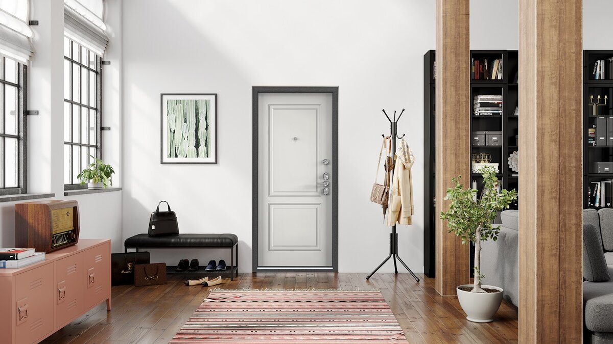 Прихожая в стиле mid-century modern с входной дверью Ultimatum Next