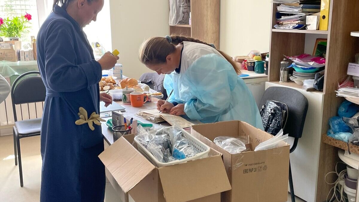    Мариупольские врачи осматривают медикаменты, собранные добровольцами© РИА Новости / Андрей Коц