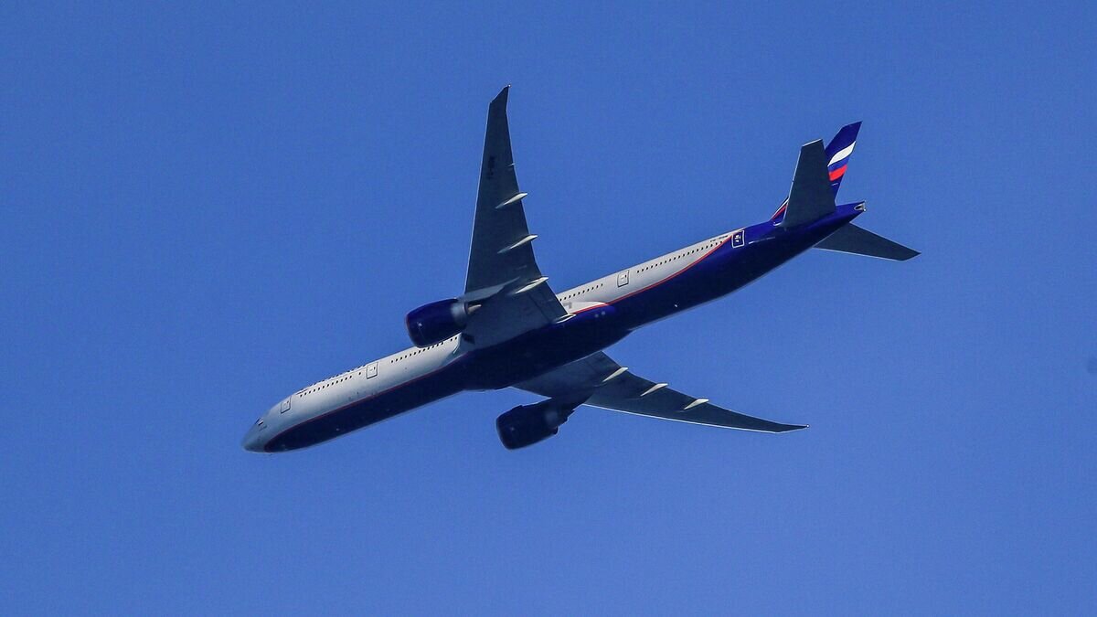    Самолет Boeing 777-3MO в небе над Москвой© РИА Новости / Антон Денисов
