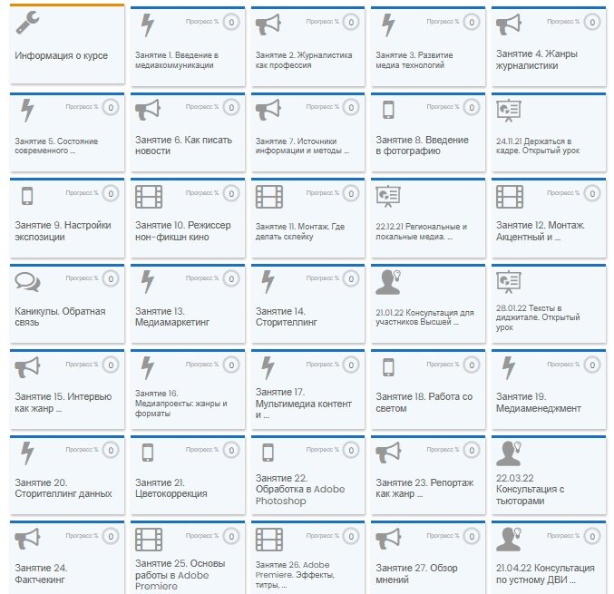 Платформа интернет-школы. Каждый понедельник открывается новое занятие.
