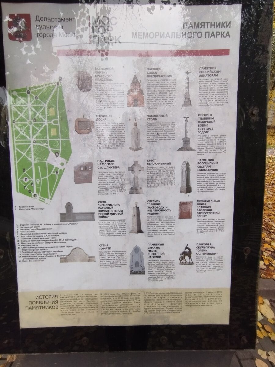 Схема парка и описание памятников на его территории