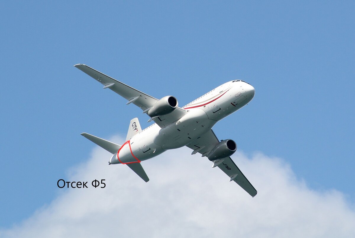Расположение отсека Ф5 на самолете SSJ-100