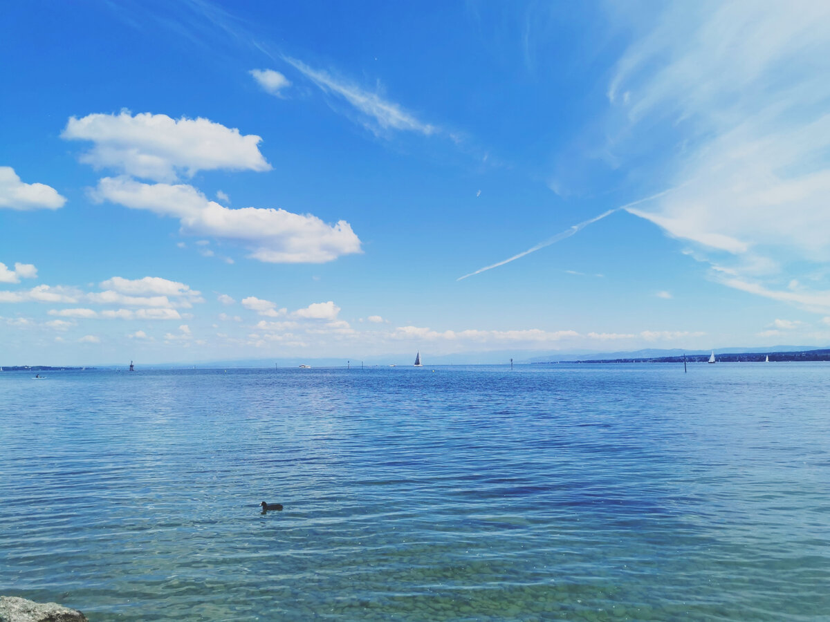 Боденское озеро, находящееся на границе Германии, Швейцарии и Австрии. Как-то мы с мужем отдыхали здесь (в Германии), и мой телефон автоматически словил швейцарскую телефонную сеть, потом пришёл счёт на 100 евро, хотя телефоном я не пользовалась