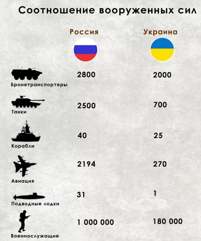 Примерное соотношение сил, принимающих участие в спецоперации на Украине