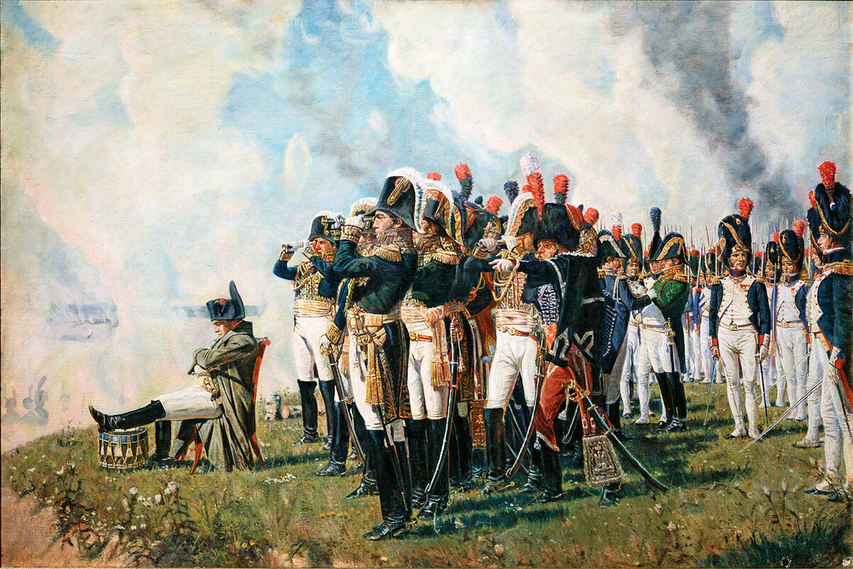 "Наполеон I на Бородинских высотах", 1897. По воспоминаниям французского генерала Пеле-Клозо, Наполеон часто повторял об этой битве: "Бородинское сражение было самое прекрасное и самое грозное, французы показали себя достойными победы, a русские заслужили быть непобедимыми".