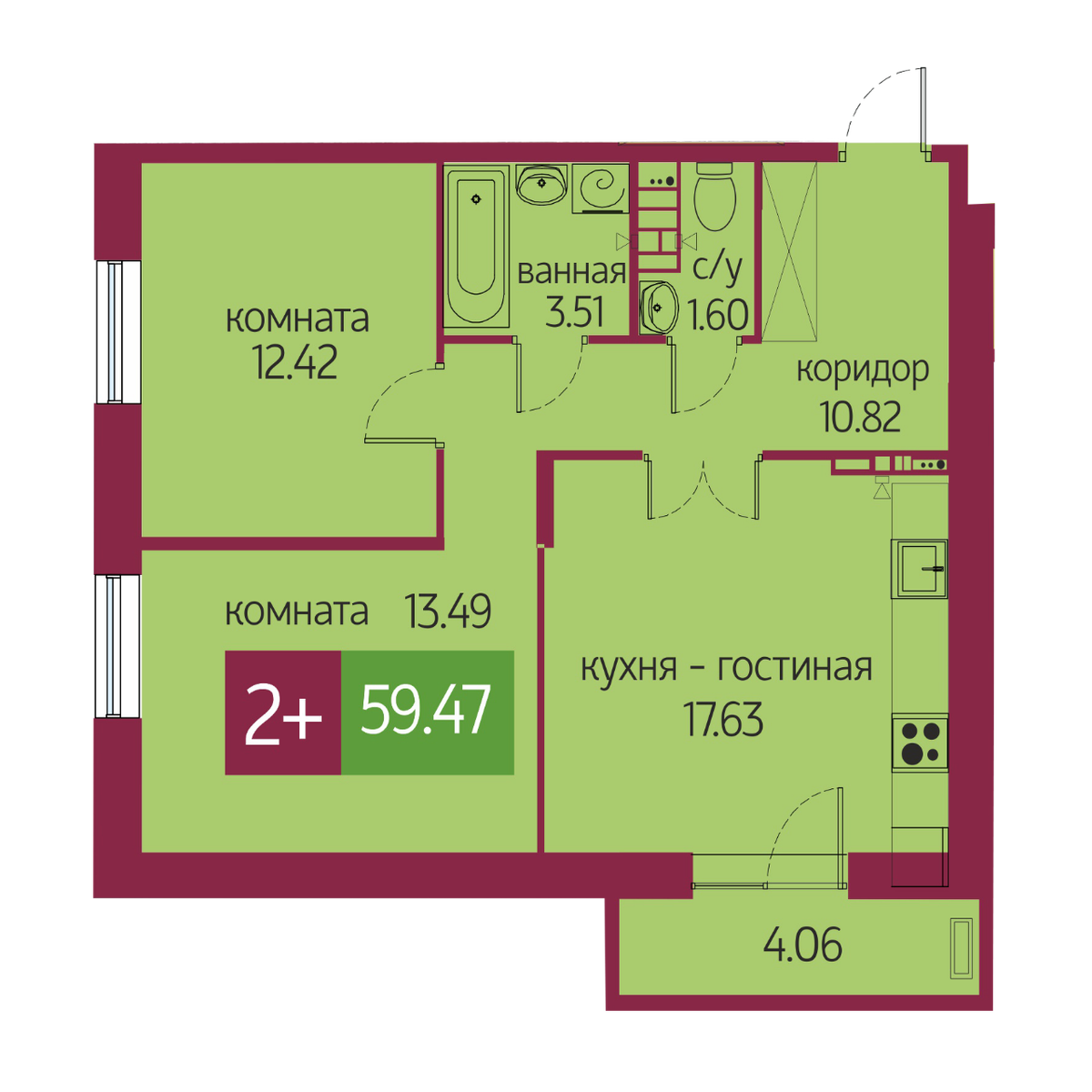 2-комн апартаменты в 700 метрах от Набережной в Тюмени
