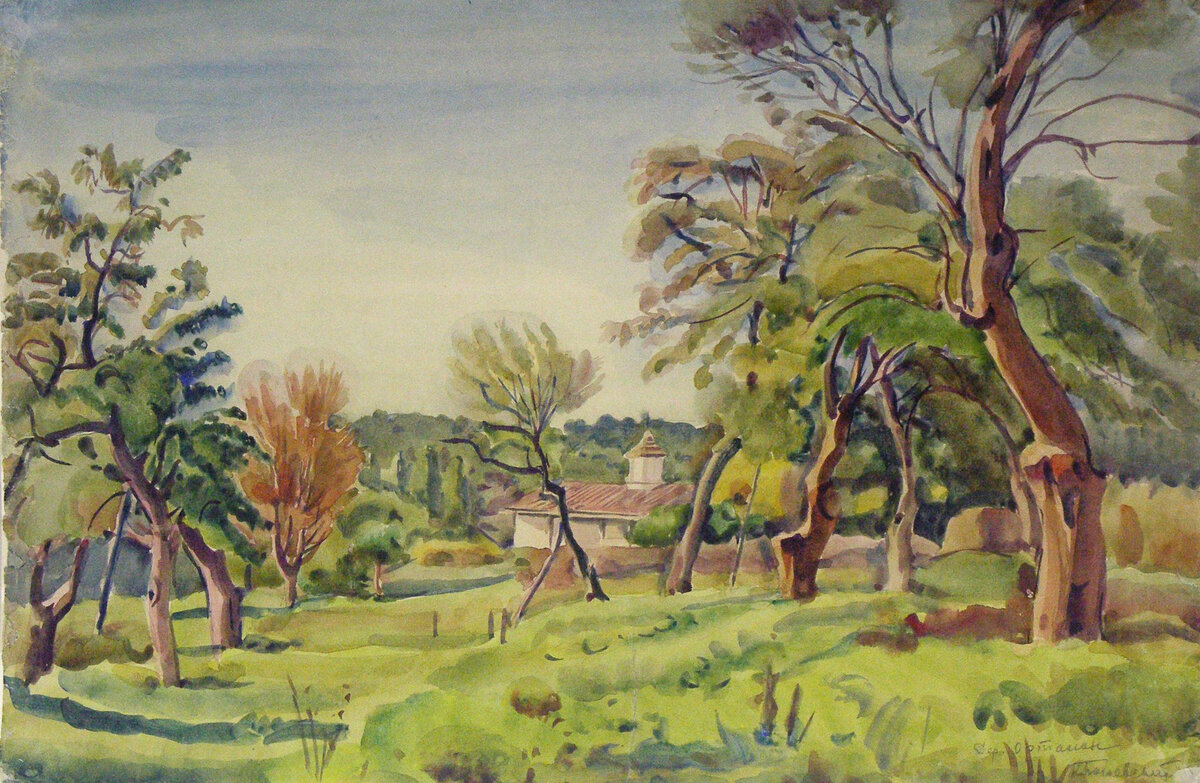 К.Ф. Богаевский. Деревня Орталан. Крым. 1930-е. Бумага, акварель. Вологодская областная картинная галерея