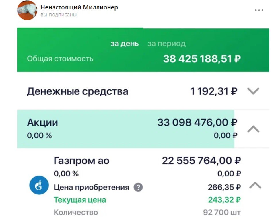                           Портфель Ненастоящего до известной ребалансировки. 