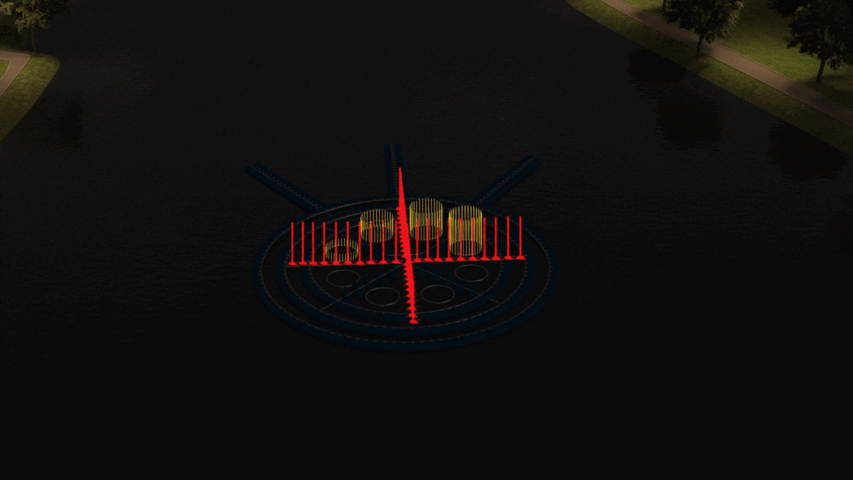 Световой фонтан на акватории, видео создано автором