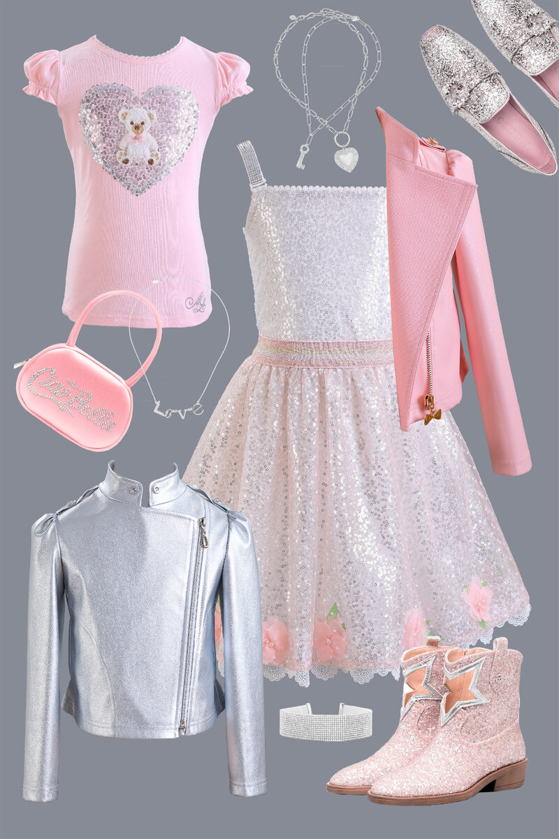 Можно чередовать розовую и серебристую куртки, сочетая их с обувью. Поддерживать оттенки куртки, дополнять образ аксессуарами в тон.