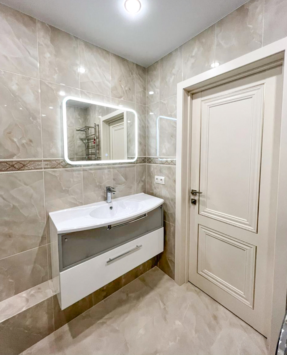 Пастельные оттенки придают ванной уюта и спокойствия