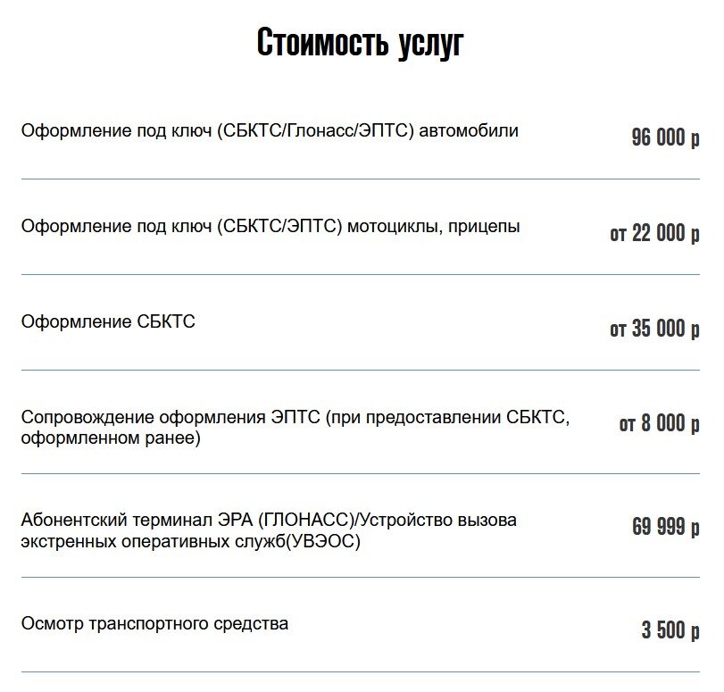 Предложение по стоимости СБКТС одной из лабораторий