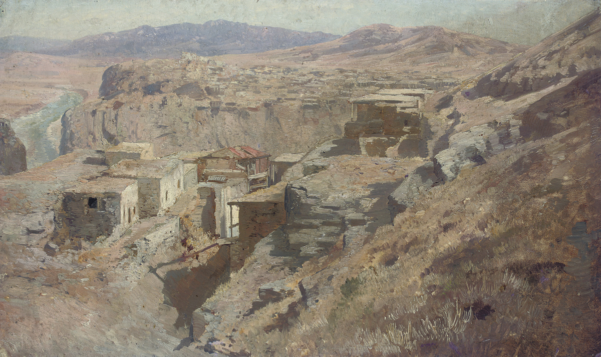 Горная деревня на Кавказе у реки. Ф.Рубо