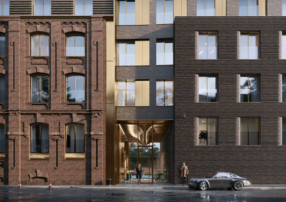 Уличный фасад дома «Тессинский, 1», проект Sergey Skuratov Architects.