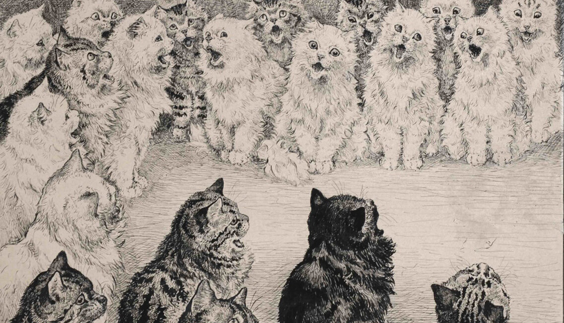 Shortears Began And Sung A Solo. Then All The Cats Joined And Sung The Chorus To Madame’s Satisfaction (1886) © Louis Wain/Chris Beetles Gallery London