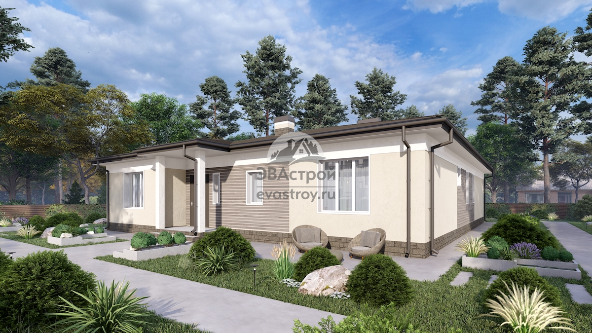 Проект одноэтажного дома 230 м2 из газобетона с террасой - П189 