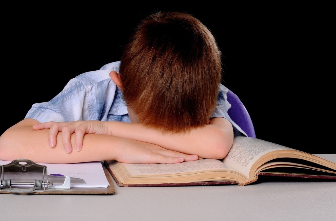 Учит уроки до ночи