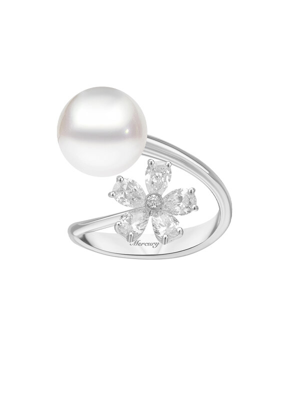 Кольцо Mercury Flower из белого золота с жемчугом и бриллиантами