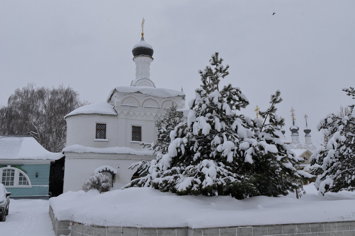 Вид с территории Благовещенского монастыря на купола Троицкого собора Троицкого женского монастыря