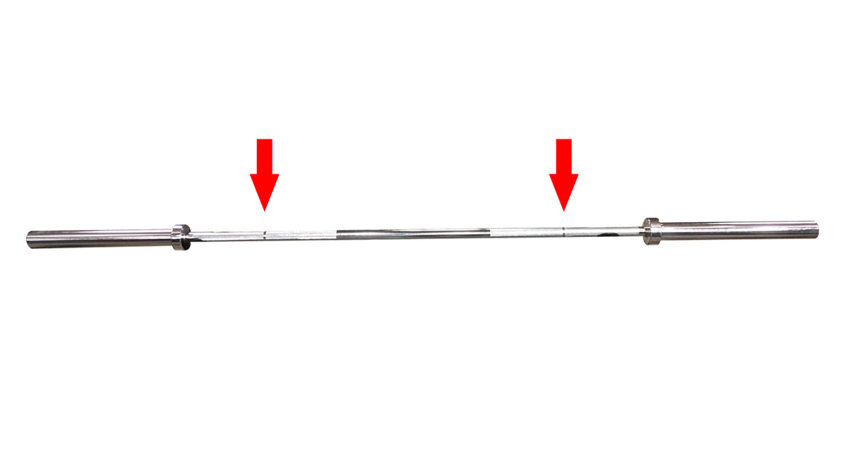 Штанга. Стрелками указаны кольцевые метки на грифе.
