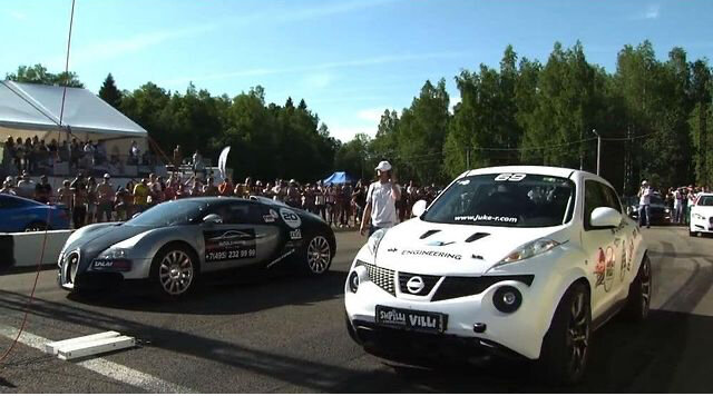 Фото заезда Nissan Juke-R Shpilli Villi Engineering и Bugatti Veyron на 10 юбилейном Unlim, это весна 2013