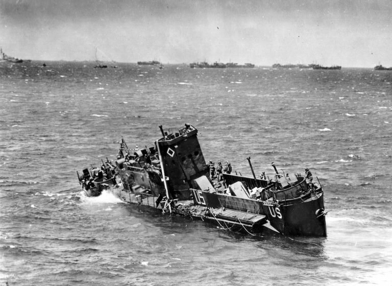 American amphibious boat LCI(L)-85 drowns near the coast of Normandy ...