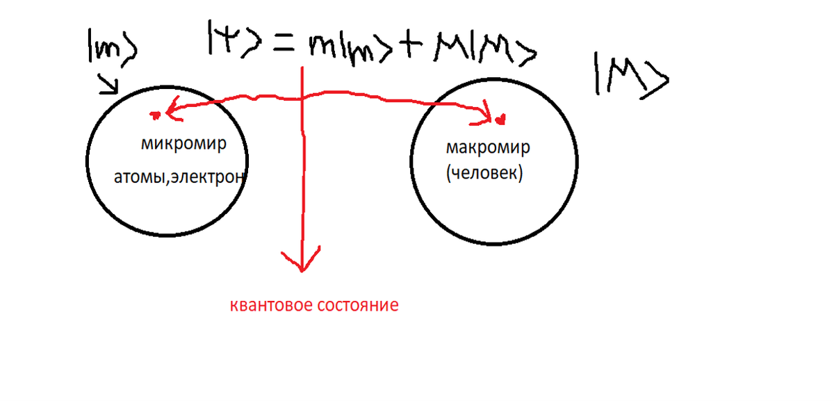 На этом рисунке отображается связь между микромиром и макромиром через квантовый канал, в виде оператора , похожая интерпретация есть у функции, когда каждому х соответствует y, 