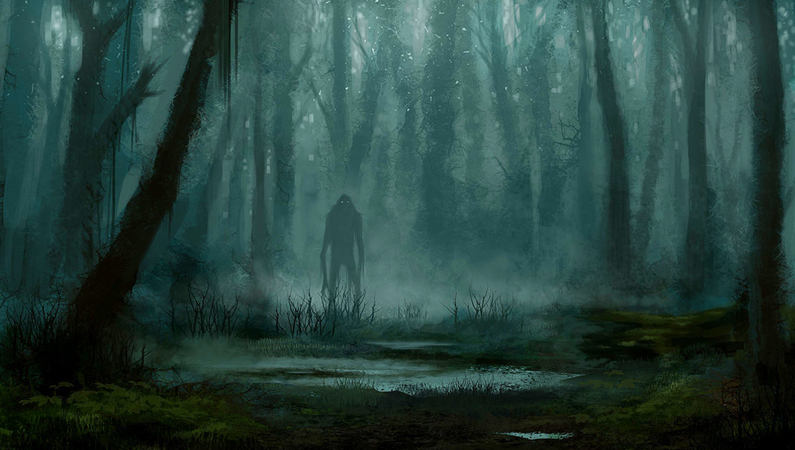 мрачный лес. бирнамский лес шотландия. туманная чаща. ночной лес в тумане. страшный туман.