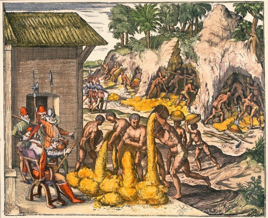 Труд негров-рабов на испанских рудниках XVI в. (гравюра)