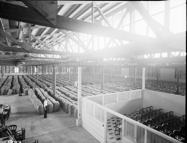 Agriculture And Stock Department, Information Branch, Photography Section. 1955, Брисбен, Австралия. Помещение для хранения табака в тюках