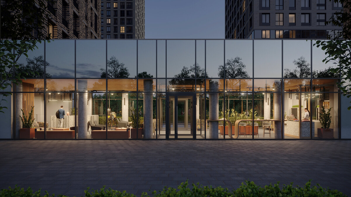 Ресепшн-зона в эко-квартале комфорт-класса «Нескучный сад»