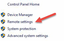 Нажмите Remote settings (Настройки удаленного доступа) в левой части окна. 