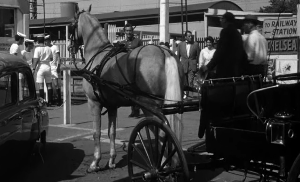 Основной вид транспорта в постядерной Австралии - лошадь, а автомобиль брошен. Кадр из фильма