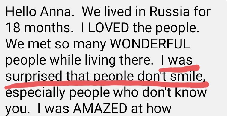 "Я была удивлена, что люди не улыбаются"