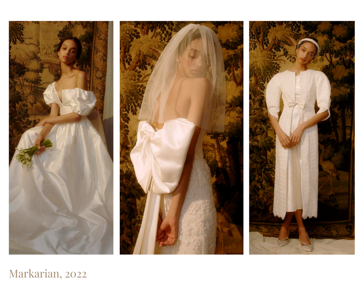 "Ободки, обернутые атласом, шёлковые банты и фиалки с жемчугом "Сваровски", украшенные вручную, тонкие вуали - всё это едва осязаемо и так удобно в носке...”. Источник: https://fashionweekonline.com .