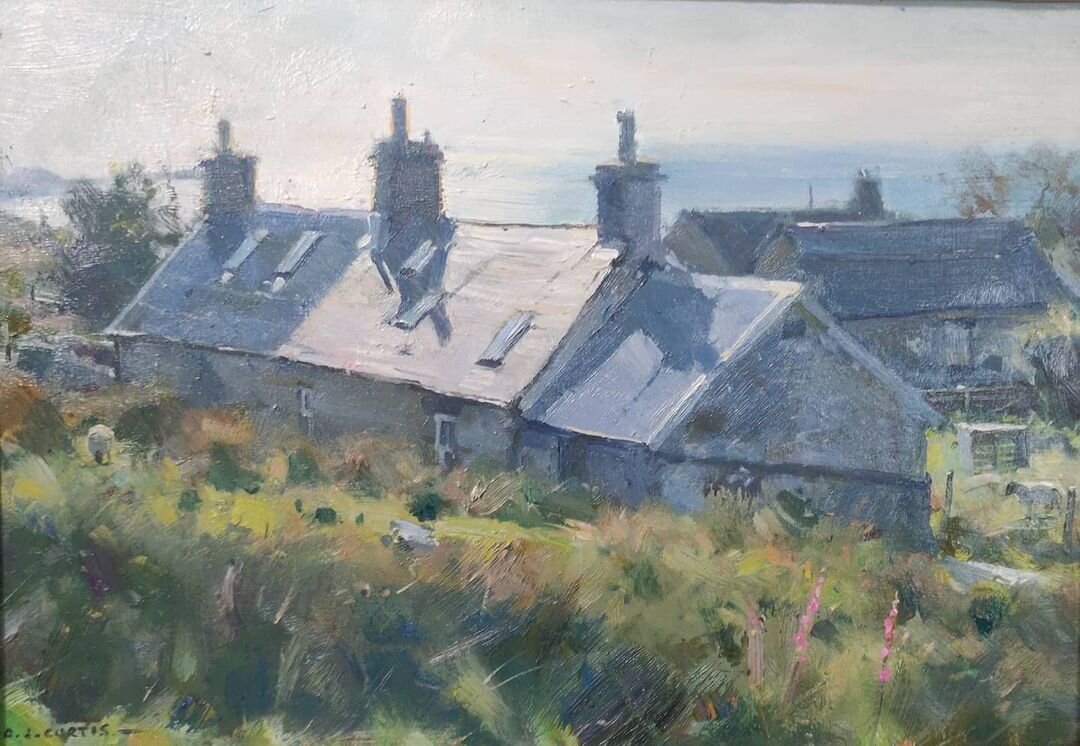 Солнечный свет на крышах. Масло, холст. Источник: https://www.djcurtis.co.uk