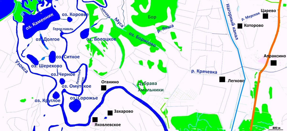 Карта-схема южной части Костромского польдера. Рисунок автора. 