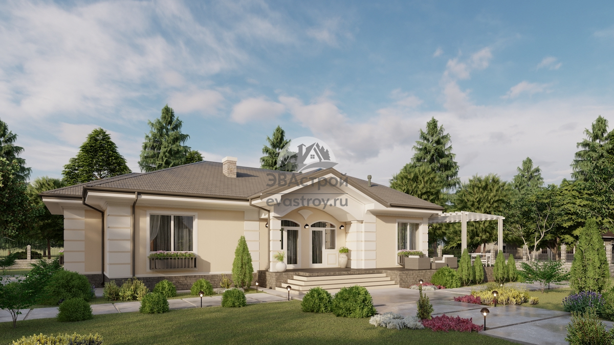 Проект индивидуального одноэтажного дома 260 м2 - 107-81