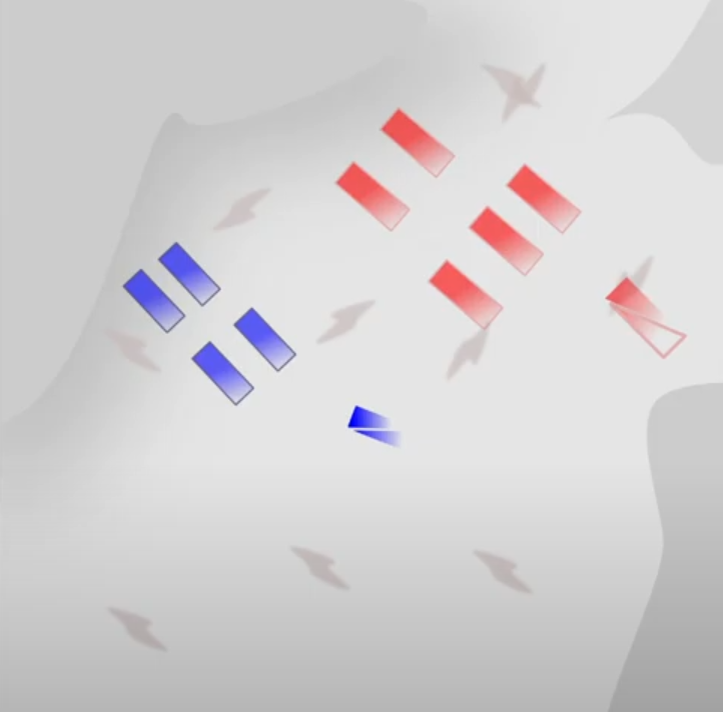 Красные - силы союзников, синие - силы тверчан