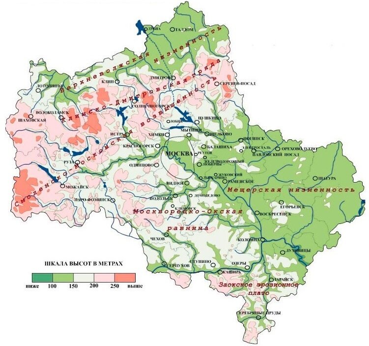 Карта возвышенностей московской области