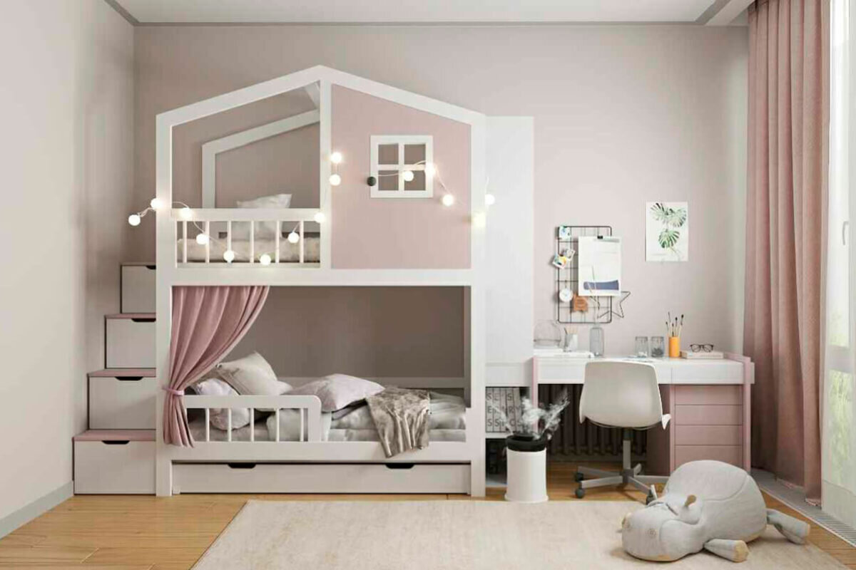 Двухъярусная кровать и письменный стол