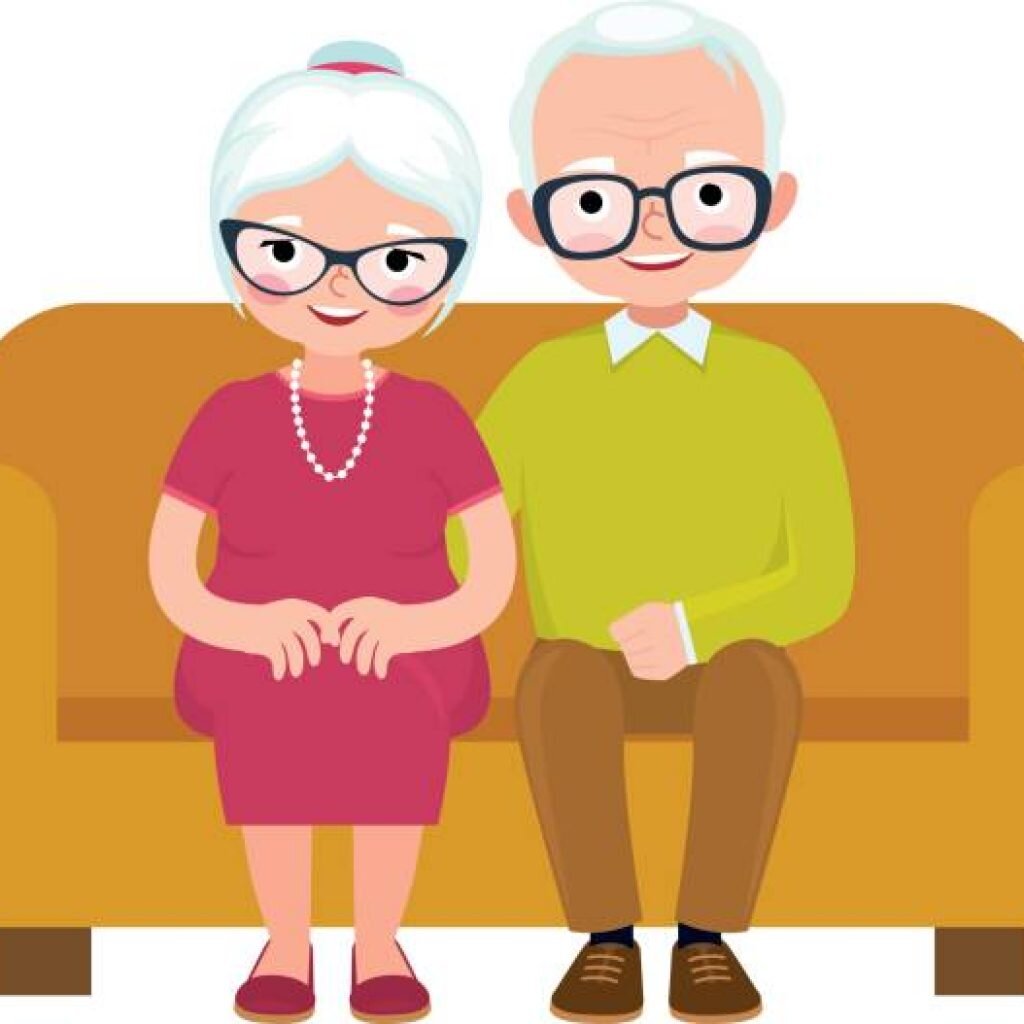 Бабушка и дедушка на диване