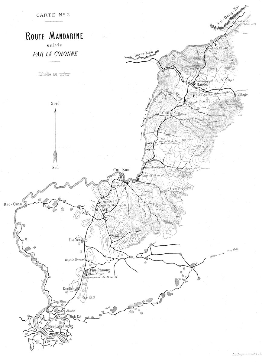 Маршрут, по которому следовала колонна Дюжена по Мандаринской дороге от Фулонг-Тонга до Бак-Лу. 